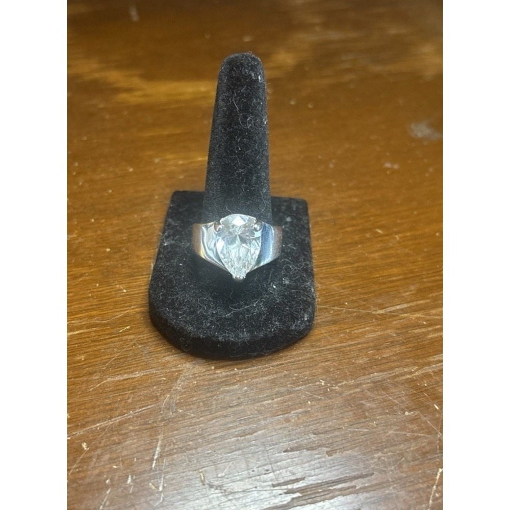 Pear Cut Lab Created White Sapphire Ring Sterling Silver Band Size 9